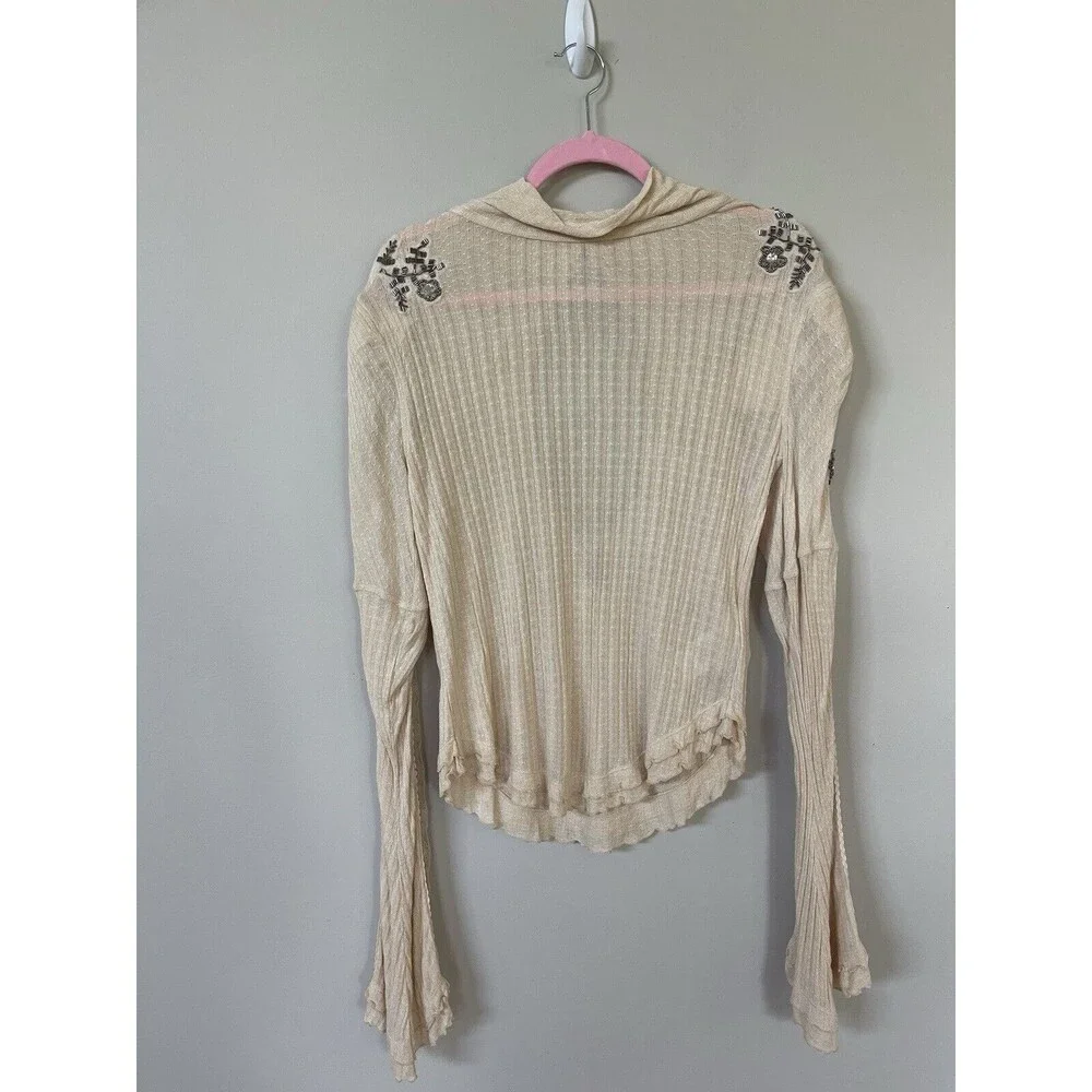 Free People Top Ivory High Maintenance Ballet Blouse Preppy Boho Jewel Sz M New
